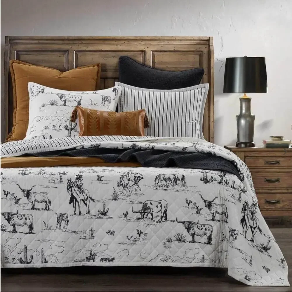 Paseo Road Ranch Life Western Toile Sham Set 2 Standard 20x26 Cowboy Reversible